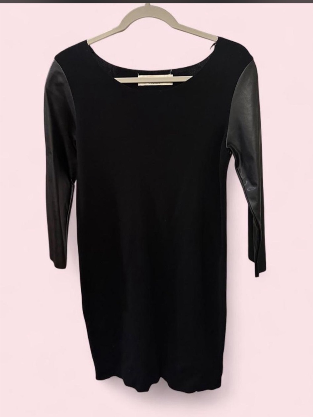 Zara Knit Mini Dress Black With Faux Leather Sleeves